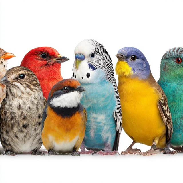 Colorful Birds on White Background Stock Photo