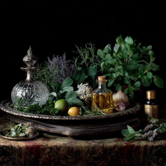 Herbs on Wooden Board