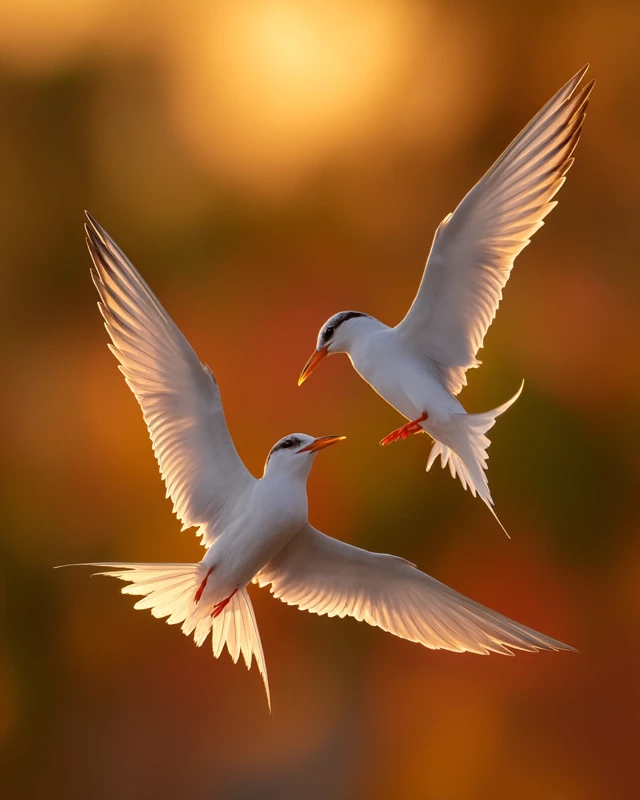 Terns in Flight Golden Hour Photography