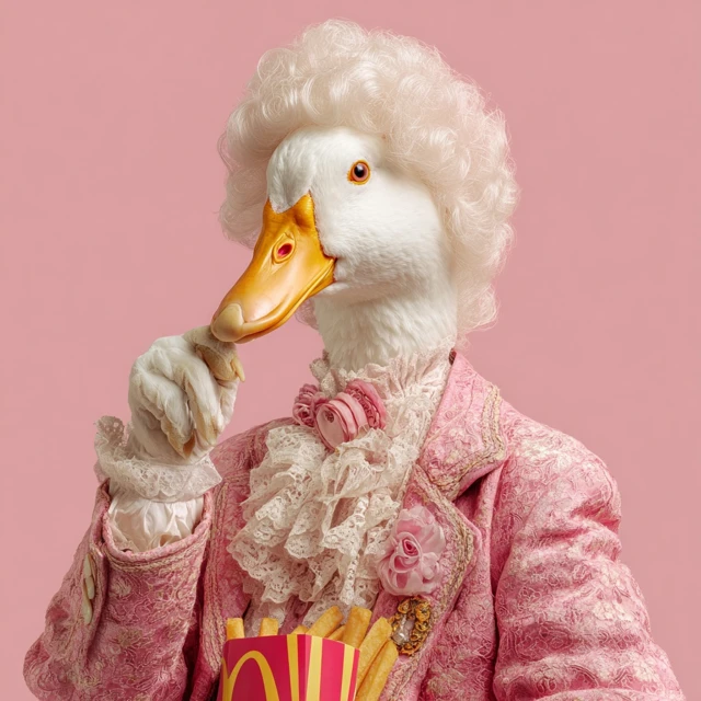 Goose in Pink Suit Eats McDonald''s