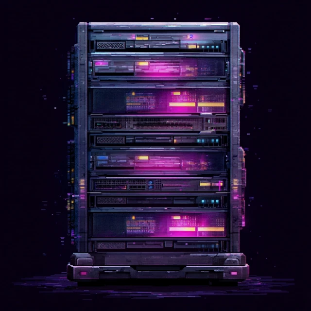 Cyberpunk Pixel Art Data Server Logo