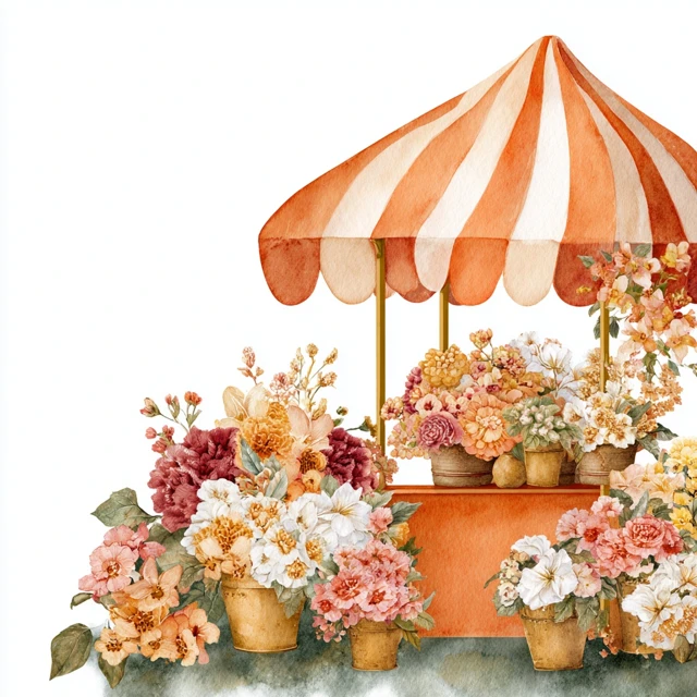 Watercolor Flower Market Stall Art Clipart