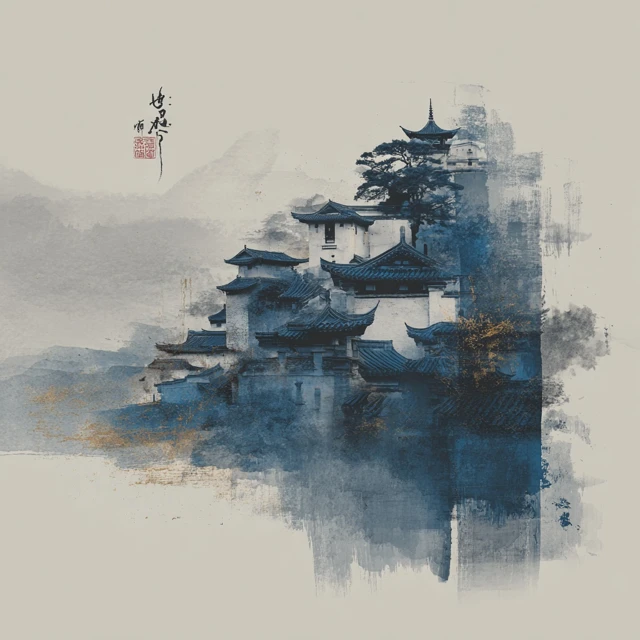 Chinese Palace Art Minimalist Design Abstract Painting
