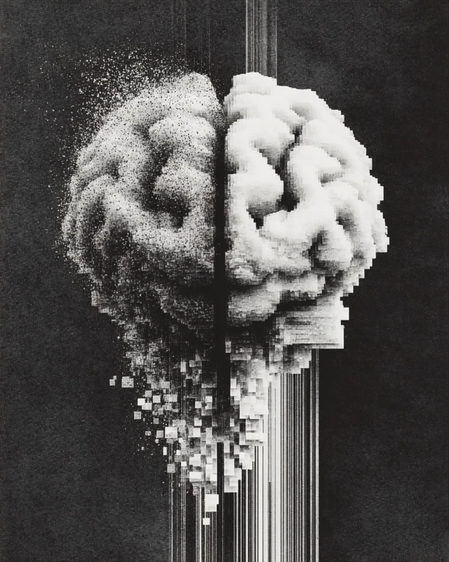 Abstract Digital Brain Glitch Art Poster Design