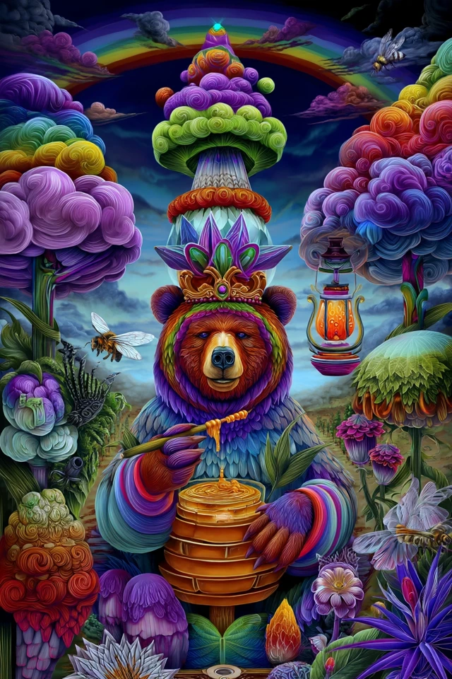 Psychedelic Bear Tarot Card Art Colorful and Surreal