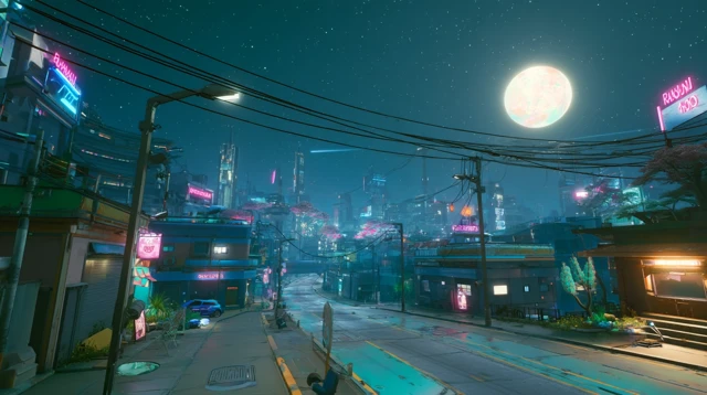 Cyberpunk Metropolis Under the Full Moon 8K
