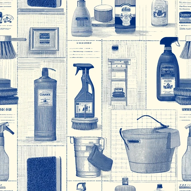 Cleaning Tools Pattern Navy Blue and White