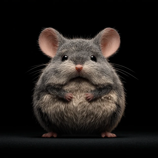 Cute Chibi Mouse Cartoon Character on Black Background