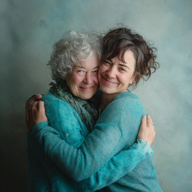 Woman and Mother Hugging Warm Family Photo