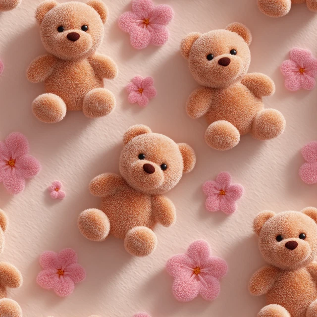 Cute Teddy Bear and Flowers Seamless Pattern 3D Render