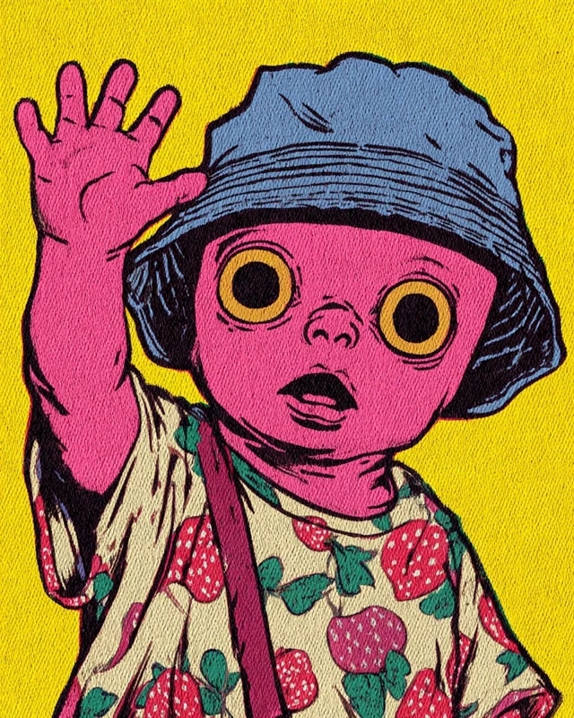 Cute Baby with Strawberry Shirt and Bucket Hat