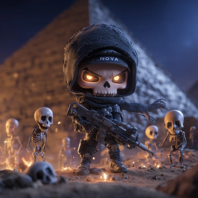 Chibi Armored Warrior with Demonic Eyes and Rifle