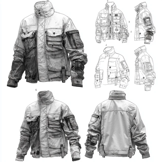 Modular Jacket Design Sketches Front Back Views