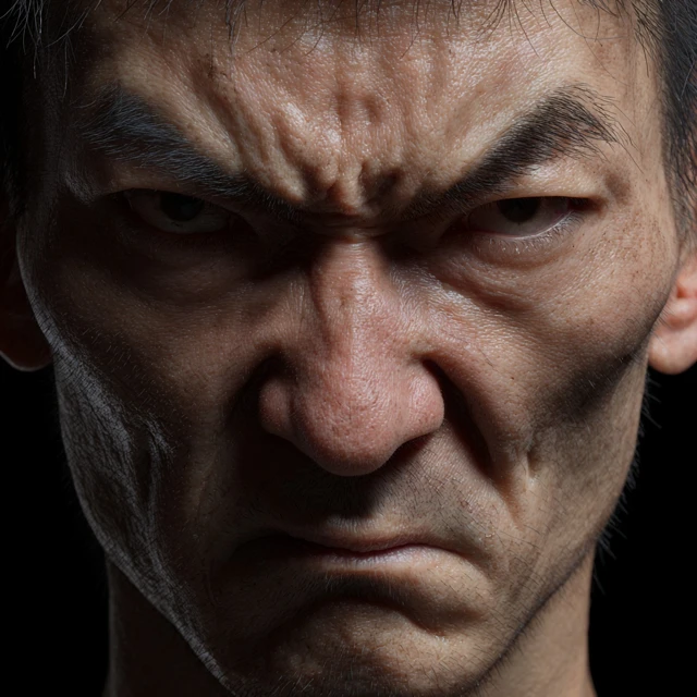 Realistic Portrait of a Mad Chinese Man