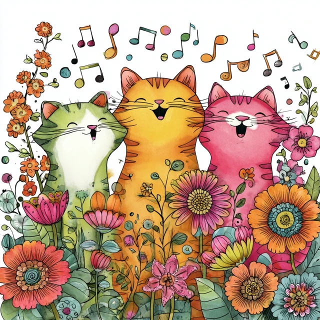 Cute Singing Cats Coloring Book Cover Art