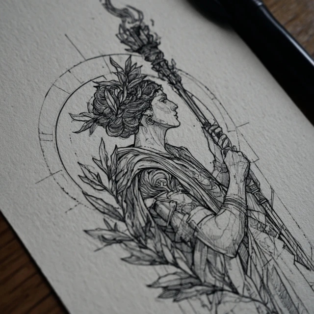 Hecate Tattoo Design Greek Goddess Line Art