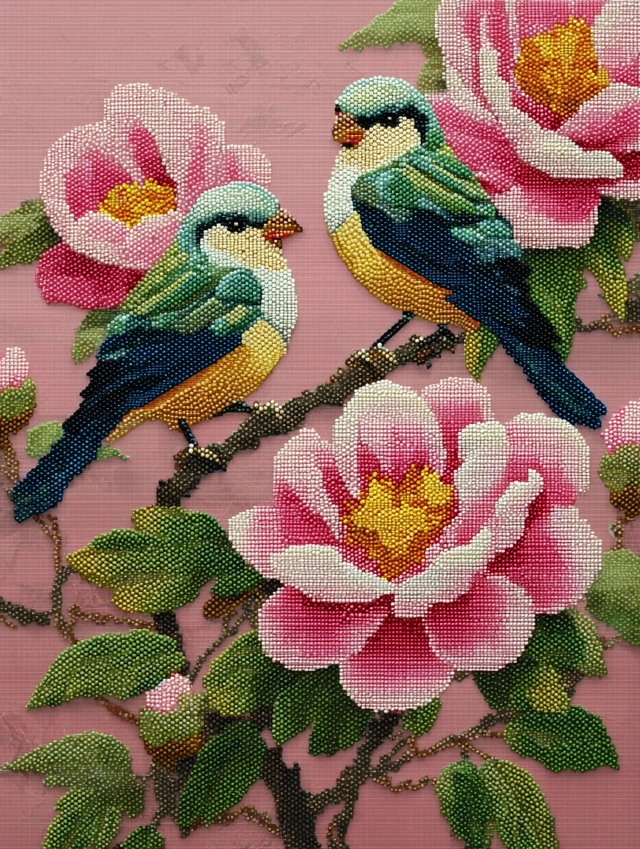 Cute Birds and Peonies 3D Diamond Painting