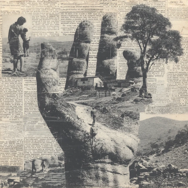 Artistic Collage of Hand Skeleton Coming Out of Ground