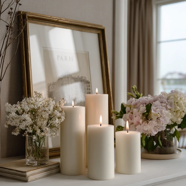 Cozy Scandinavian Interior with Candles and Flowers