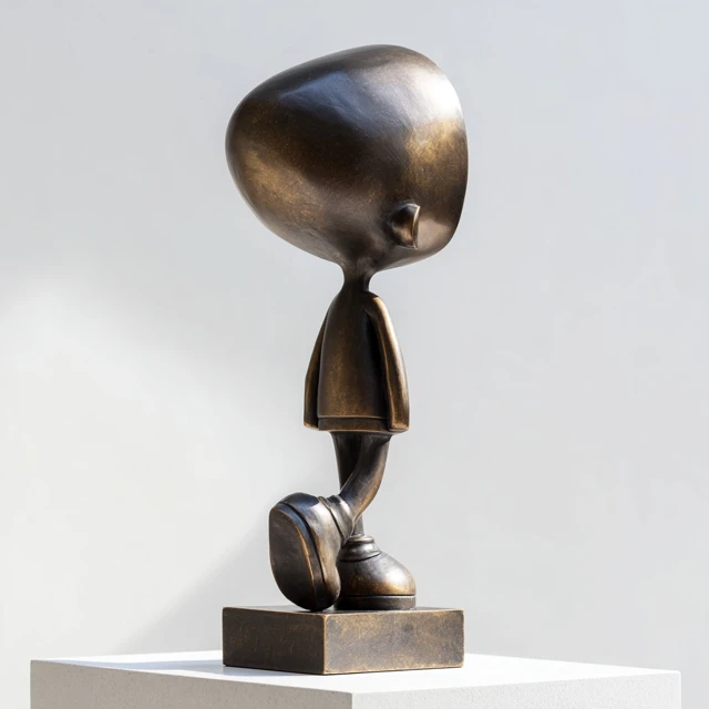 Bronze Sculpture Walking Boy Minimalism