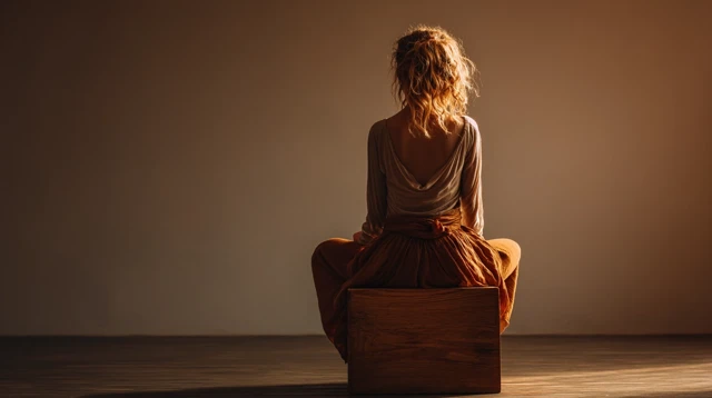 Young Woman Meditating Peacefully Rear View