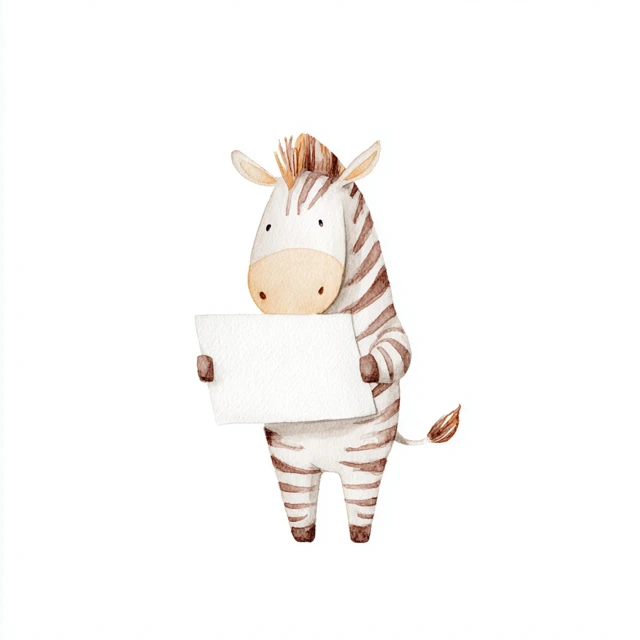 Cute Zebra Holding Sign Watercolor Illustration