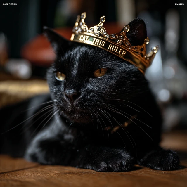 Black Cat The Ruler In Shiny Gold Crown