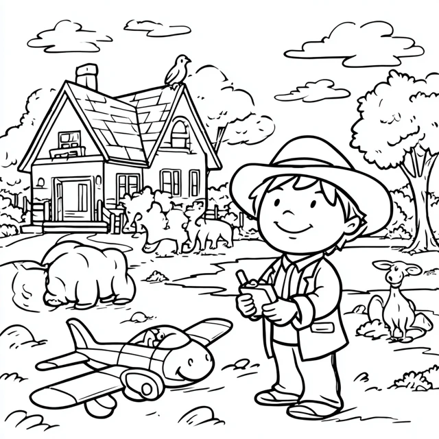 Coloring Page Alex with Helicopter