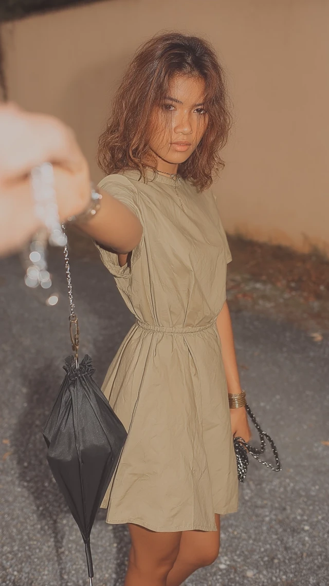 Woman in Beige Minimalistic Dress Fashion Photography