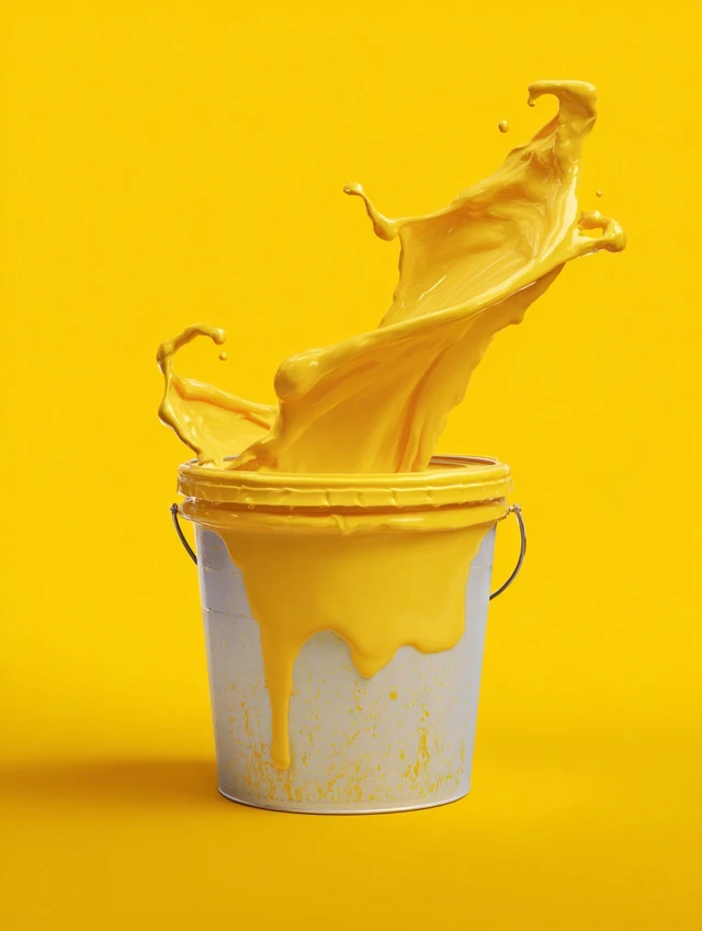 Yellow Paint Splatter Bucket HD Realistic Detail