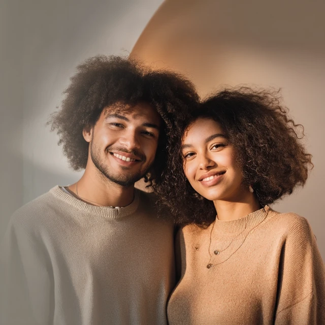 Happy Young Couple Smiling Warm Lighting
