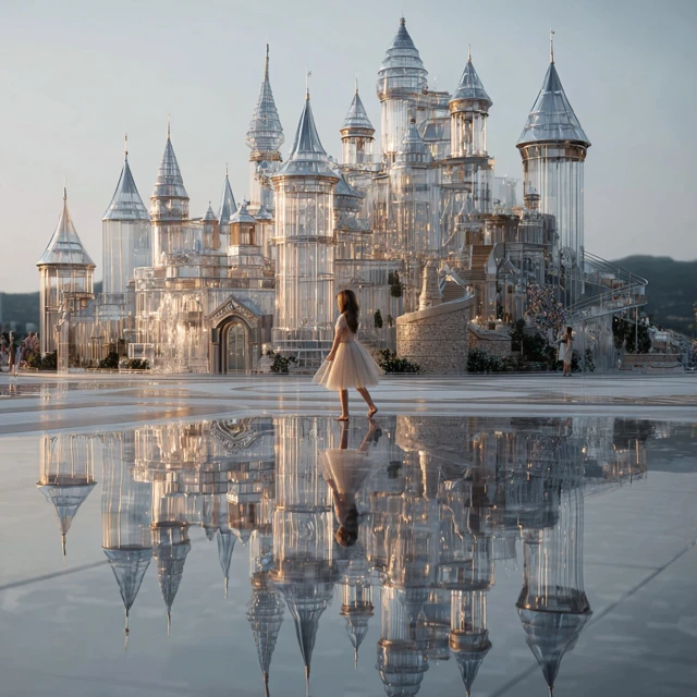 Glass Castle with Child Reflection
