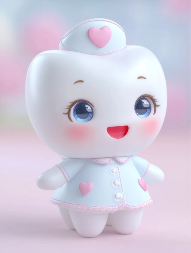 Cute Cartoon Tooth Character with Brush 3D