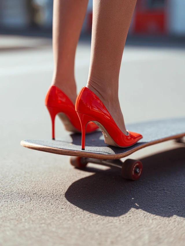 Red Heels Skateboard Fashion Photography
