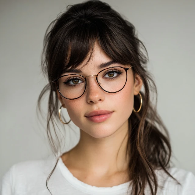 Attractive Brunette Woman Wearing Glasses Natural Look