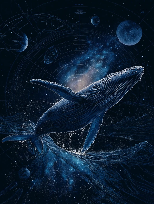 Whale in Space Blue Whale Universe Illustration