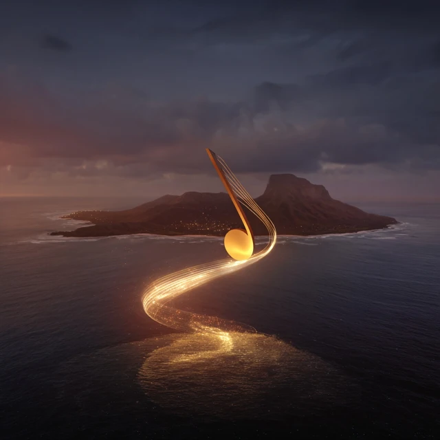 Golden Musical Note Above Puerto Rico Magical Dusk Tones