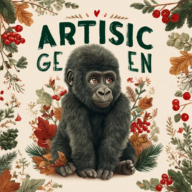 Cute Gorilla Art Autumn Colors Leaves Flowers