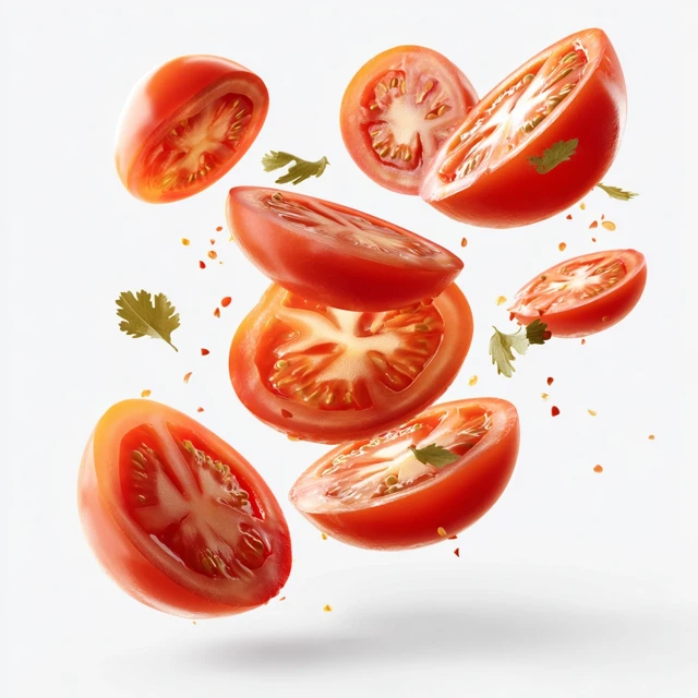Realistic Tomato Slices Flying PNG Transparent Background