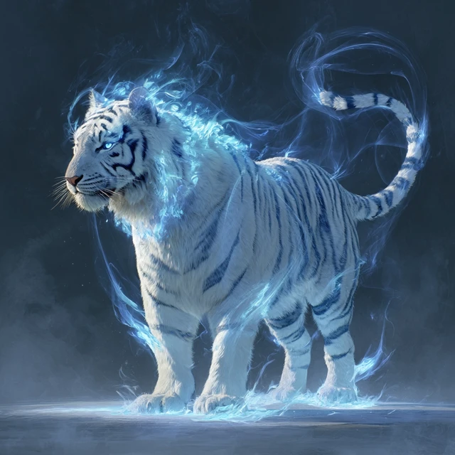 Majestic White Tiger in Blue Spiritual Energy