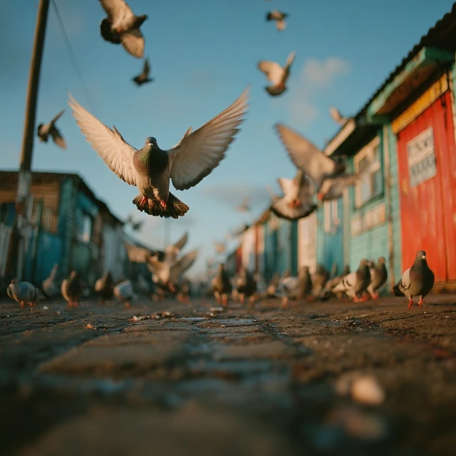 London Street Scene: Children Chasing Pigeons
