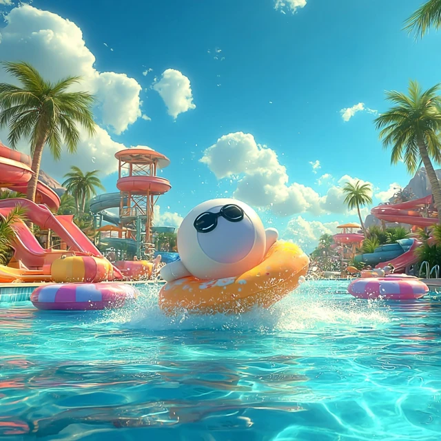Tropical Waterpark Fun Summer Vacation Illustration
