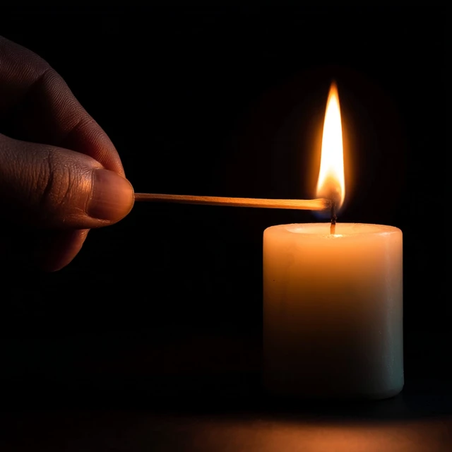 Candle Being Lit Closeup on Black Background