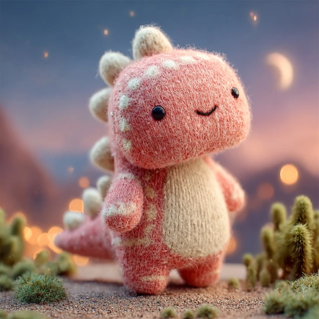 Cute Pink Woolen Dinosaur in Starry Sky 3D Art