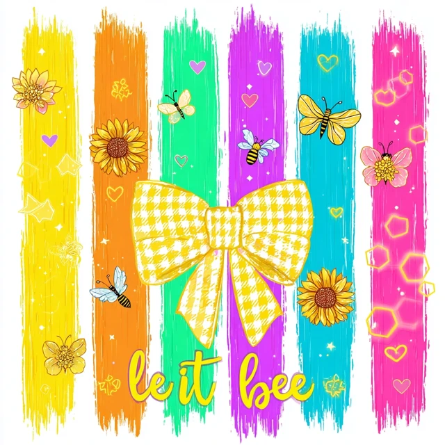Cute Neon Bee Design TShirt Let it Bee Bow Flowers