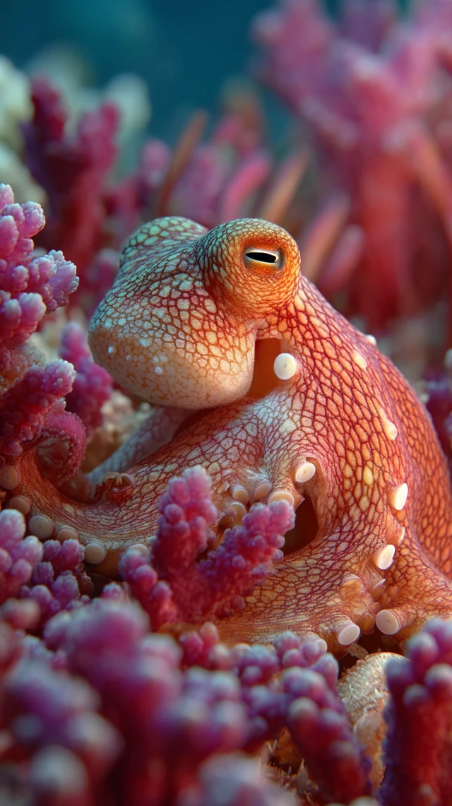 Octopus Camouflaged on Coral Reef Underwater Photo
