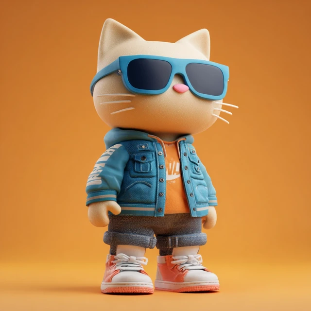 Cool Cat in Trendy Outfit 3D Rendering