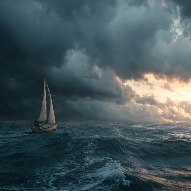 Sailboat Facing Stormy Seas