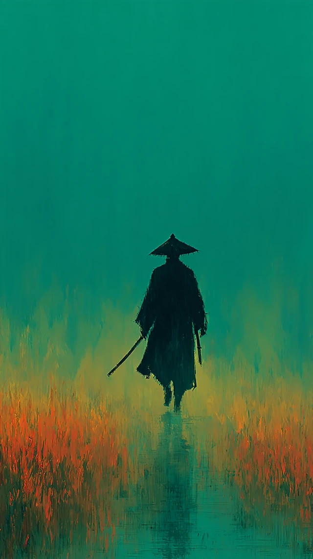 Lone Samurai Walking Into the Mist Serene Peace