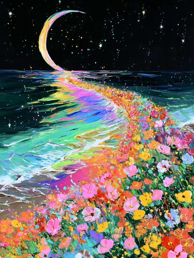 Dreamlike Beach Scene Oil Painting Art